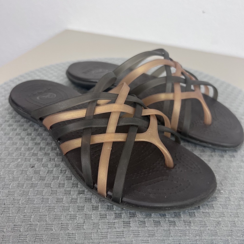 Crocs Huarache Flip Flop Sandals Womens 6 Brown Comfort Slide Shoes Beach Casual